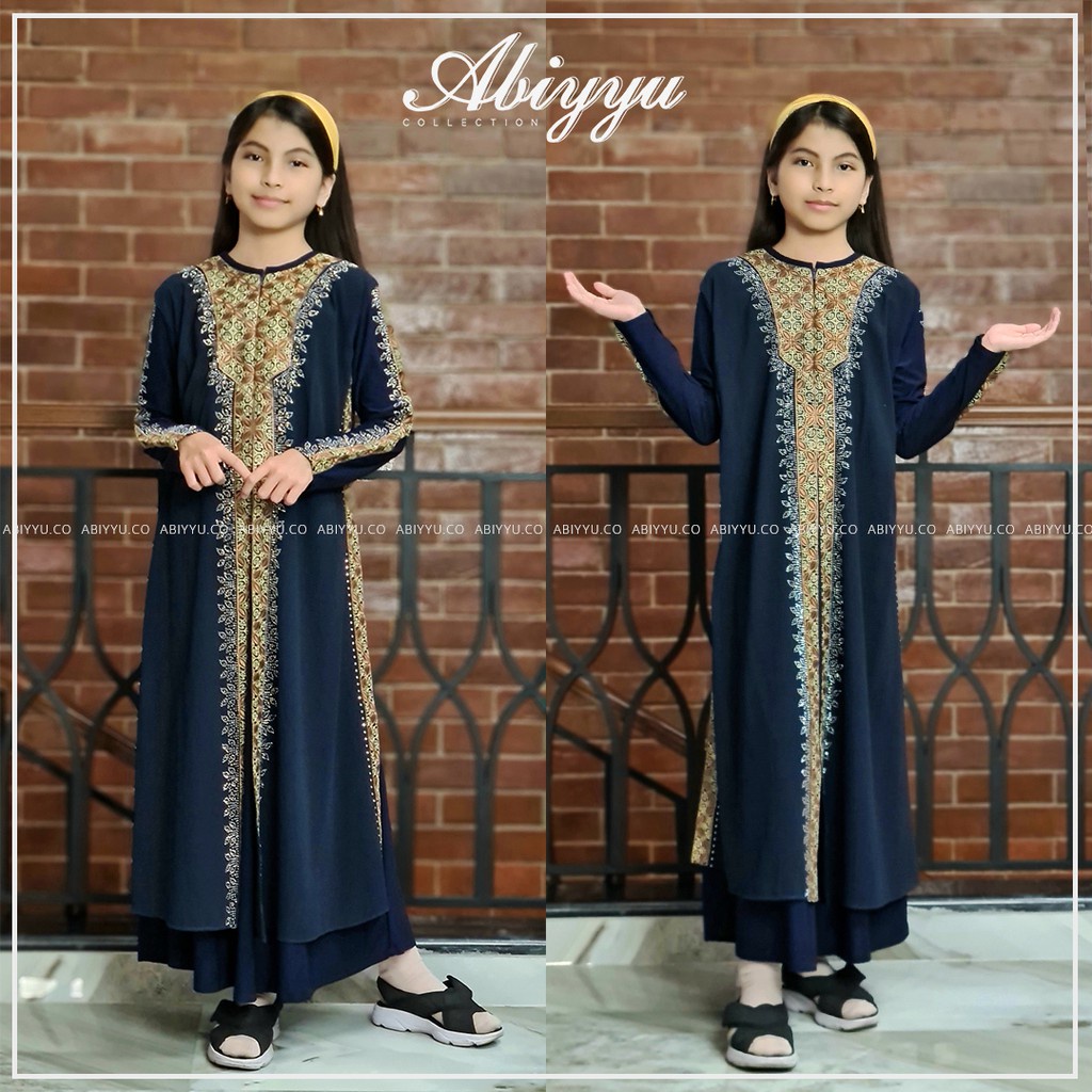 Abiyyuco - GL1042A | Gamis Abaya Turkey Anak Umur 4, 5, 6, 7, 8, 9, 10, 11, 12 tahun, Turki Remaja Umur 13 Tahun, Turkiy Hitam dan Warna, Bahan Jersey dan Ceruty