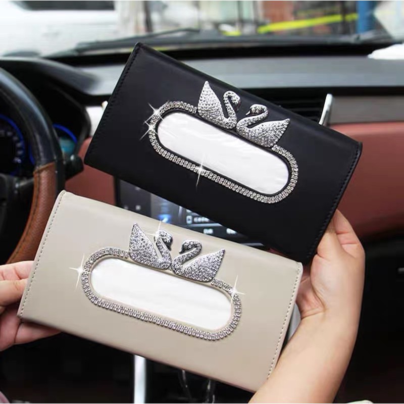 Tempat tissue mobil angsa swan bungq lily mahkota SLIM MODE Tempat Tissue Motif Silang Tisu Jepit Sunvisor Slot Pintu atau Kantong Belakang Jok Mobil