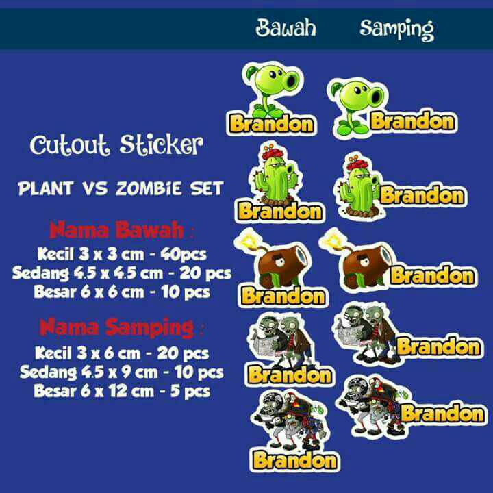 

Stiker Label Nama Waterproof Cutout Plant Vs Zombie (Set)