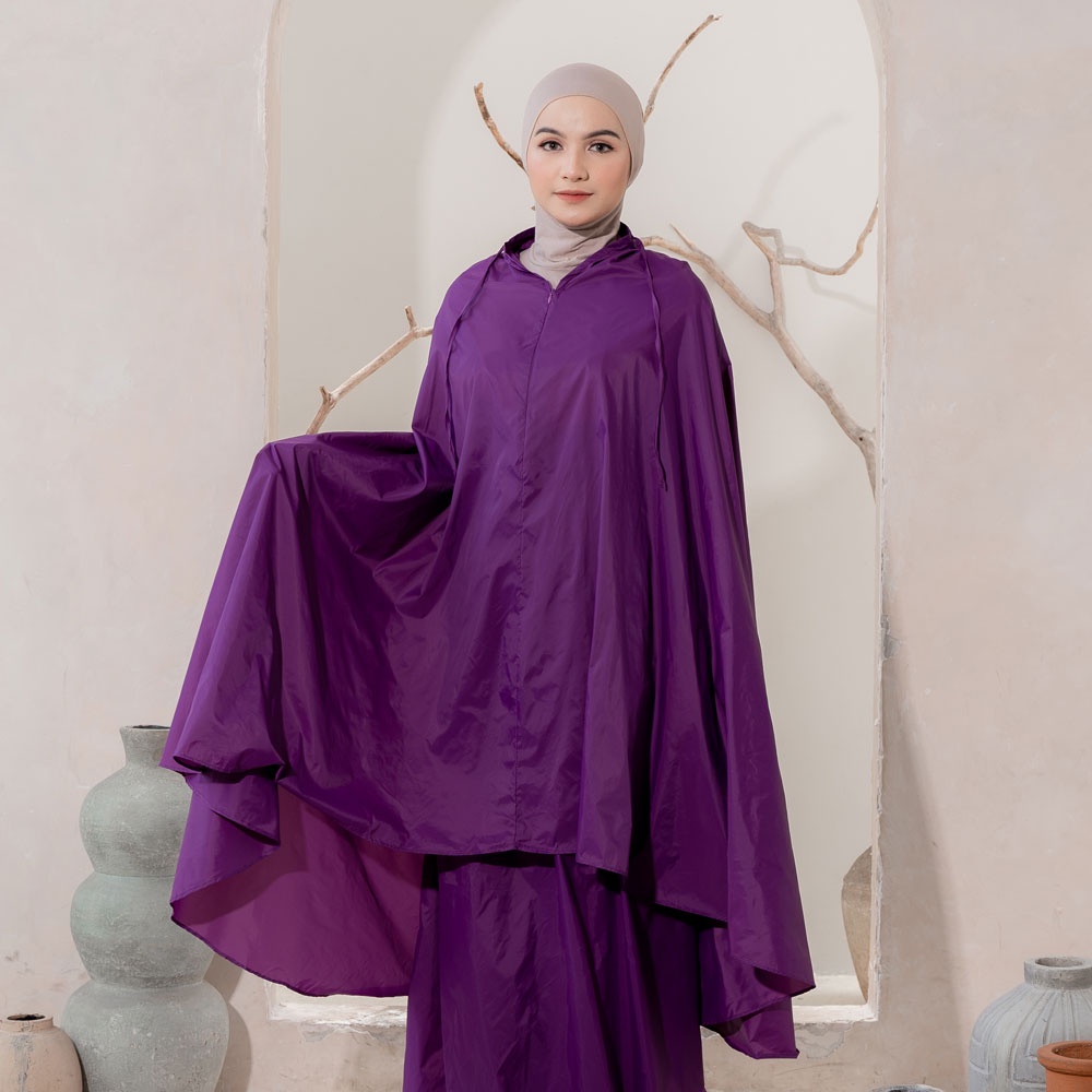 Alif Modern Wear - Mukena Mini Parasut Premium Korea Travel - Purple Cactus Flower