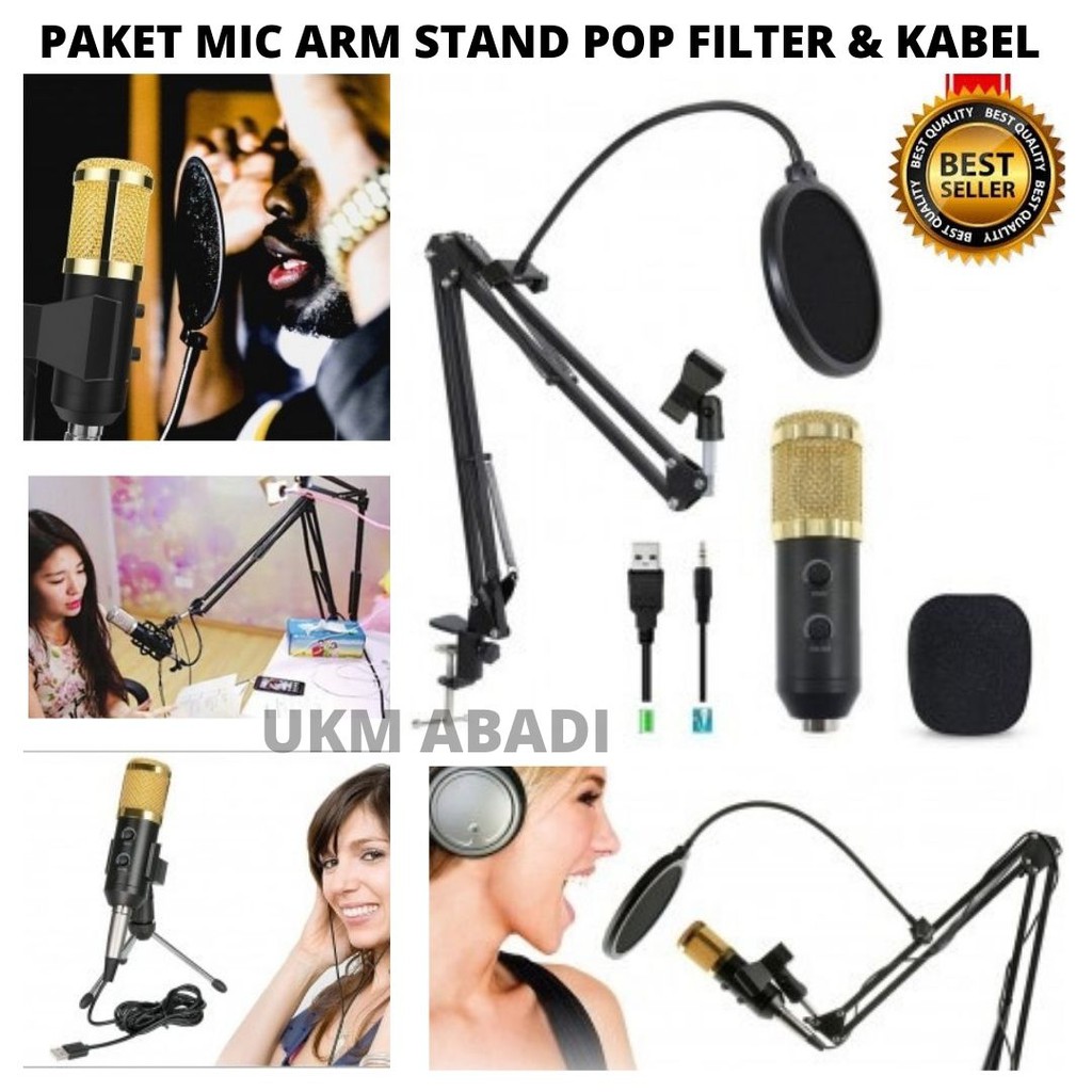 Paket Profesional Mic BM900 Arm Stand Pop Filter Audio Kabel 2.5m 111159