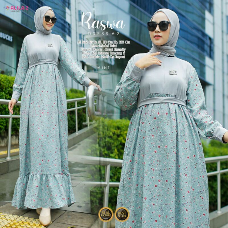 RASWA DRESS #2 BY ALILA||SHAKILA MOTIF ORI IMPORT LD 110 PB 135 ZIPER DEPAN