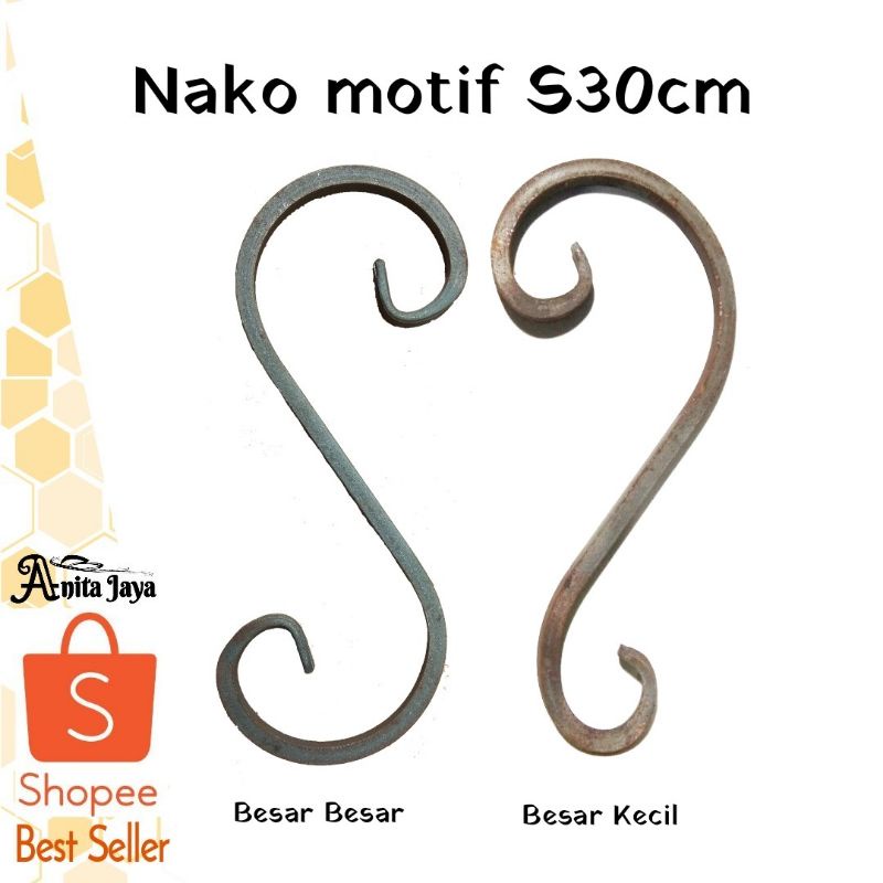 Nako motif S30cm nako leter S ornamen tralis pagar besi tempa aksesoris bengkel las