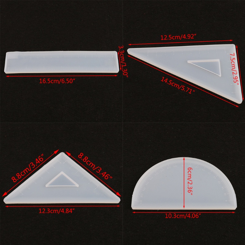 SIY  4 Shapes Silicone Resin Ruler Molds Straignt Square Triangular Rulers Protractor