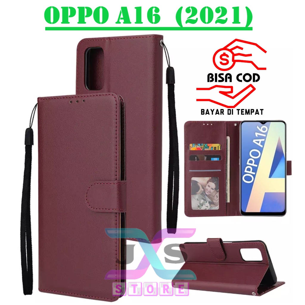 SARUNG BUKU HP UNTUK OPPO A16 (2021) / FLIP WALLET KULIT UNTUK OPPO A16 (2021) / LEATHER CASE UNTUK 