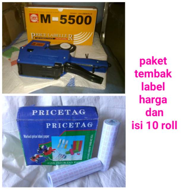 

PAKET M5500 Mesin Alat Tembak KERTAS label harga 1LINE (kuning) + isi 10roll (+TINTA) 6 Digit GR