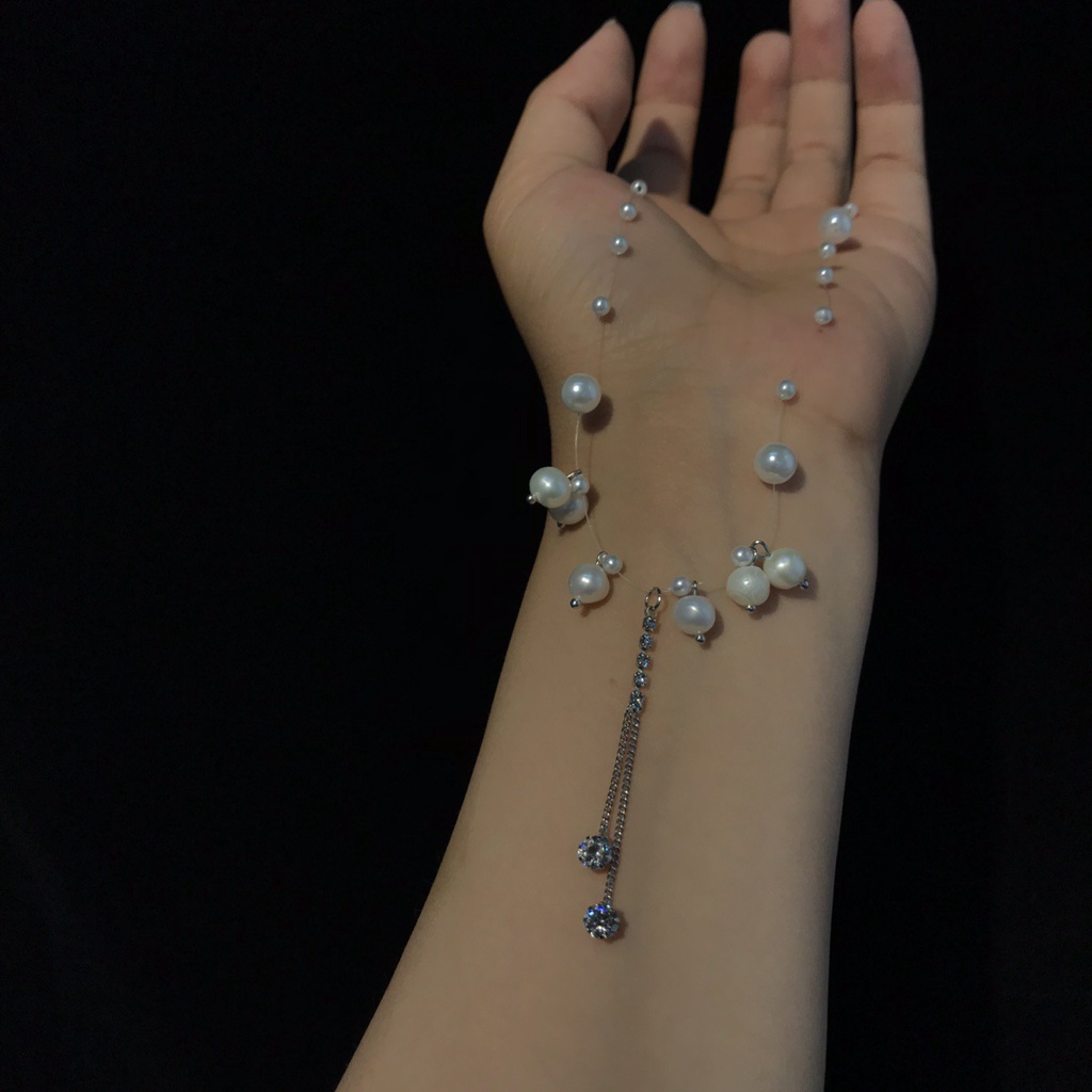 Kalung Rantai Pendek Dengan Liontin Rumbai Mutiara Imitasi Gaya Vintage Untuk Wanita