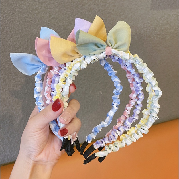 Bando Scrunchie Korea Perempuan Dewasa Pita Motif Kotak Aksesoris Rambut Bandana kualitas terbaik AK208