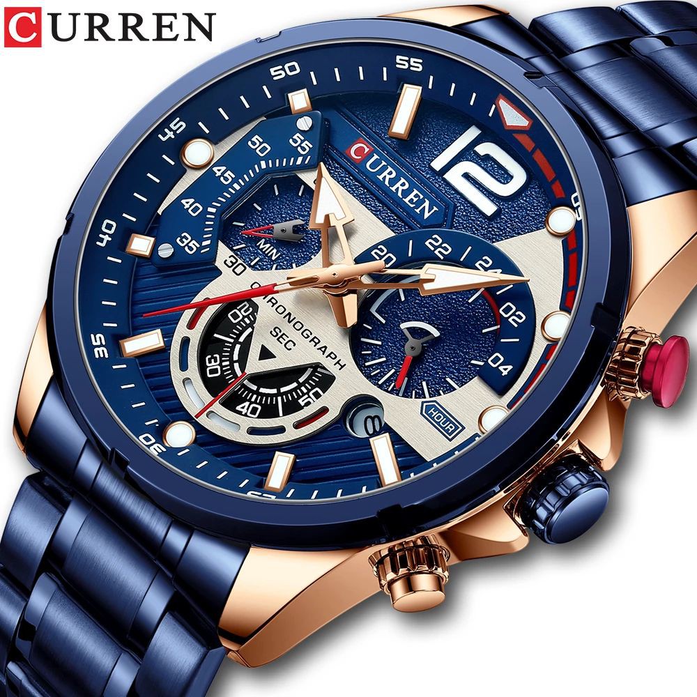 CURREN 8395 Jam Tangan Pria Analog Stainless Steel Chronograph Aktif Luminous Hand WATCHKITE WKOS