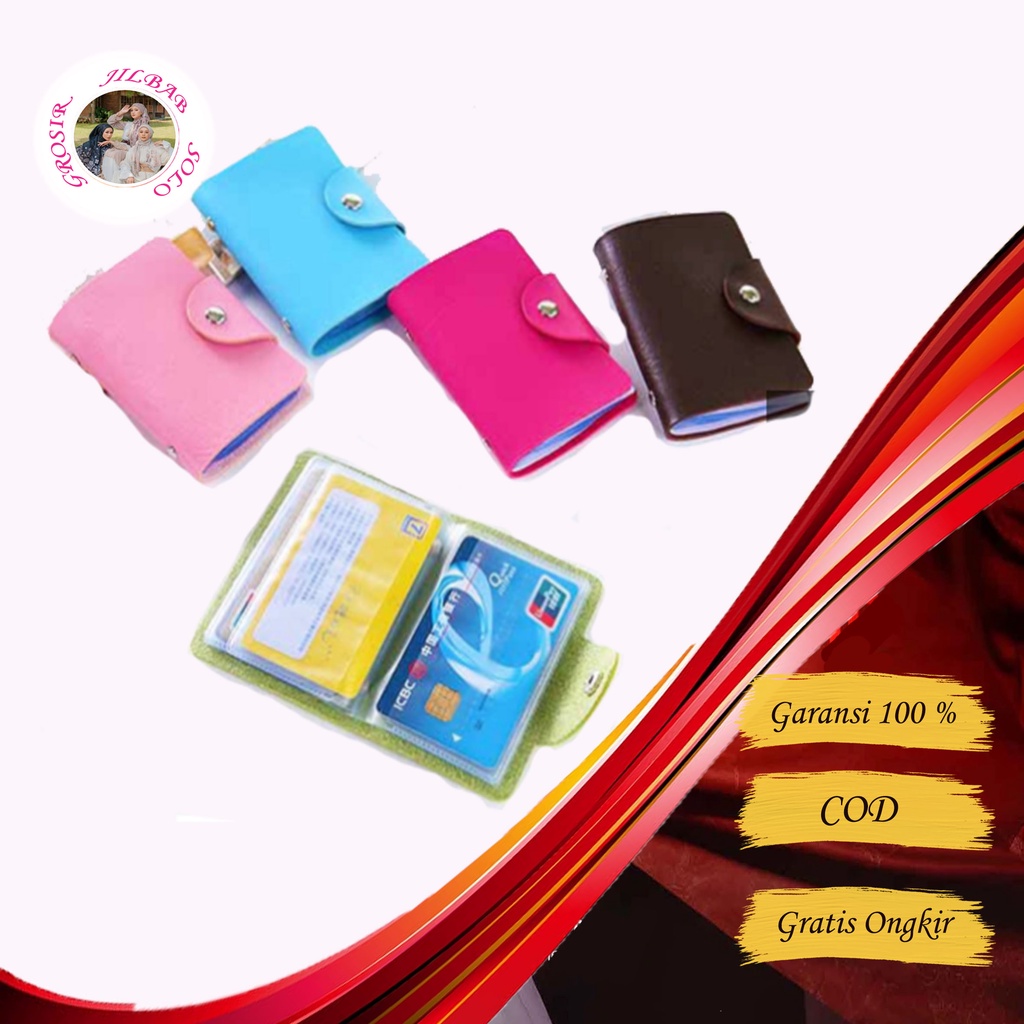 Dompet Kartu Wanita Card Holder 24 slot import kulit imitasi kancing antam tempat donpet dimpet tas dompet saku mini kecil untuk kartu atm sim ktp kta wallet organizer dog  murah lipat lucu korea COD / AC 04