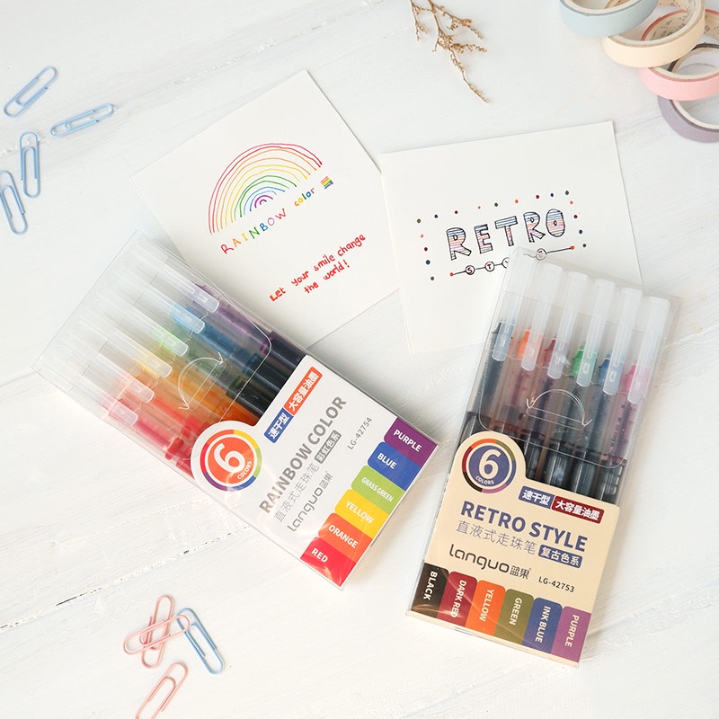 

Rainbow Retro Needle Point Pen Set 6pc