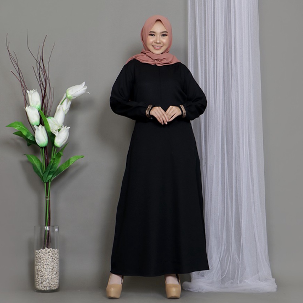 Gamis hitam Nabila maxy gamis hitam wanita terbaru gamis remaja polos gamis kekinian