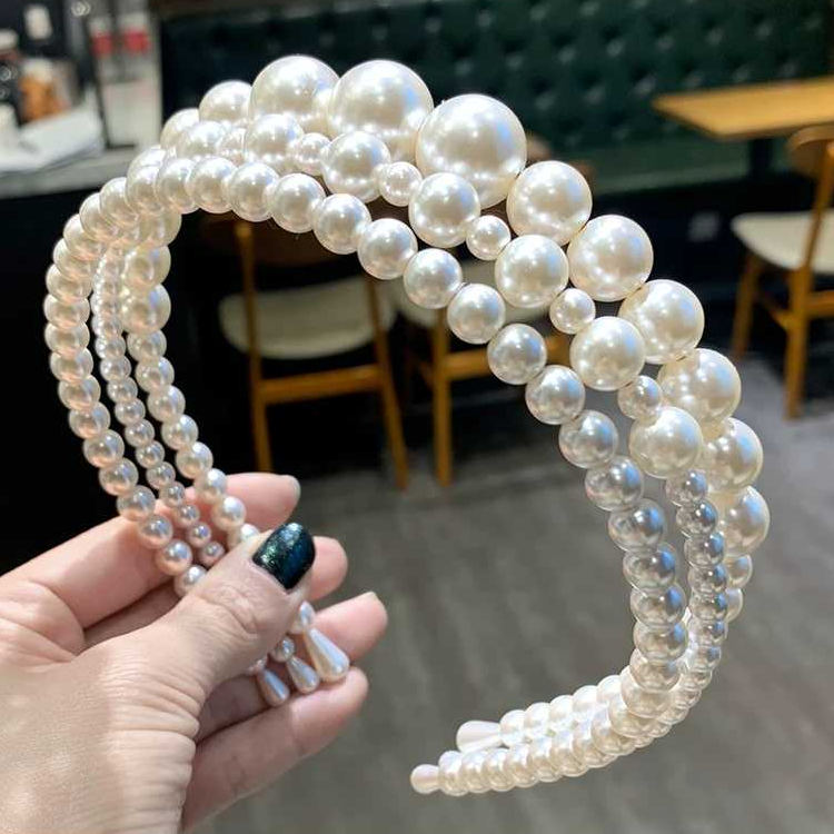 Bando Mutiara stretch anti slip vintage Elegan Untuk Wanita Aksesoris Rambut Pengantin Korea