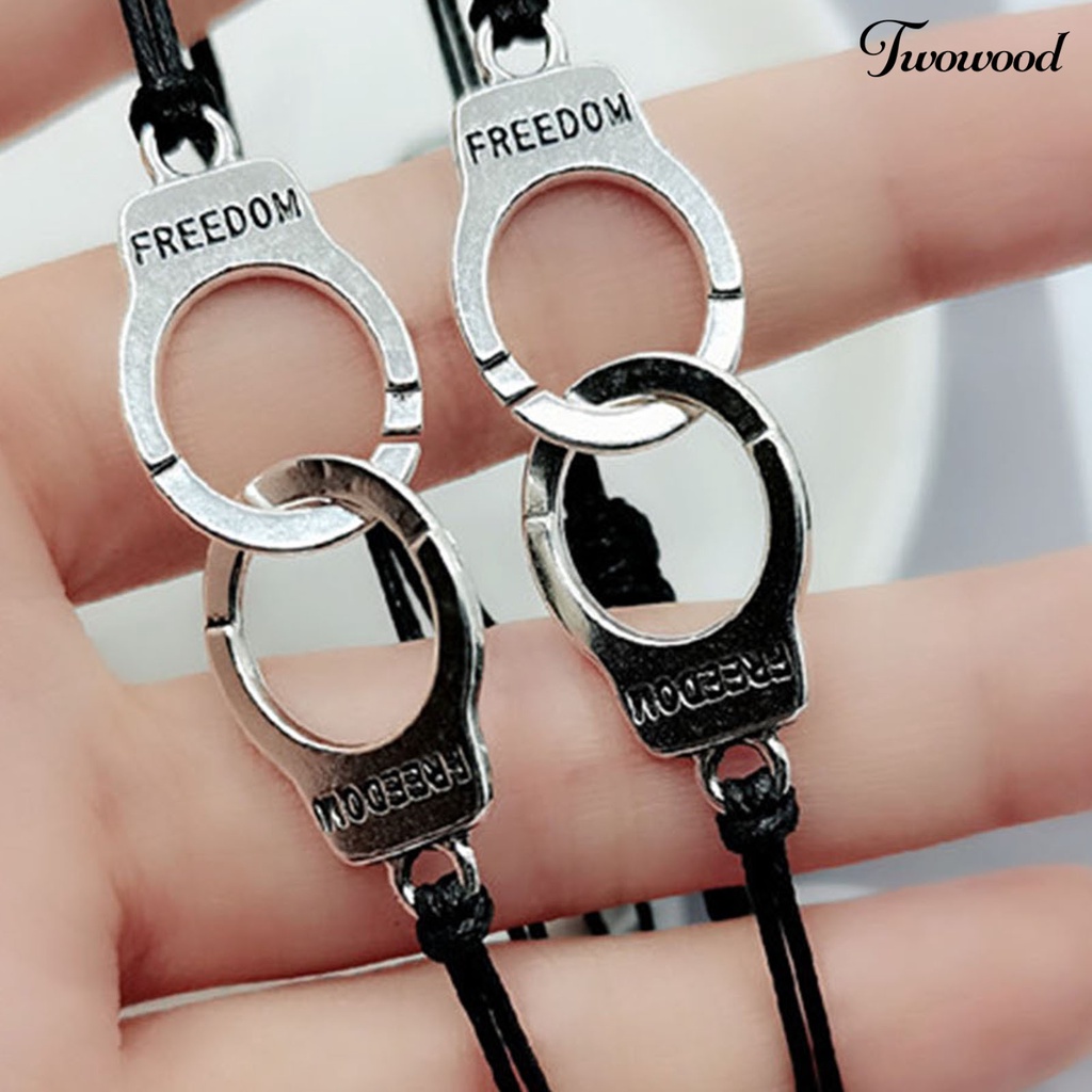 Twowood 2Pcs Couple Bracelet Unisex Skin-friendly Alloy Handcuff Freedom Adjustable Charm Friendship Bracelet for Gift