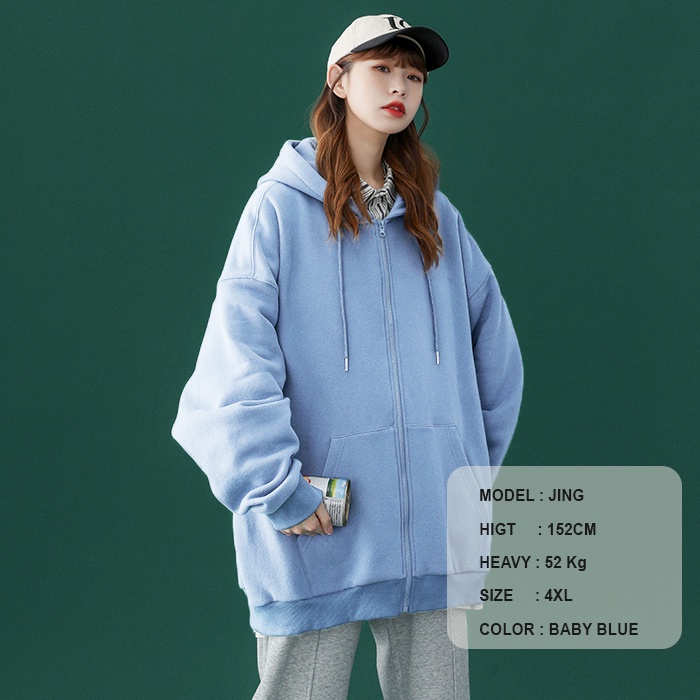 Jaket wanita Korean hoodie sweater baby blue jaket polos big size M L XL XXL XXXL XXXXL XXXXXL