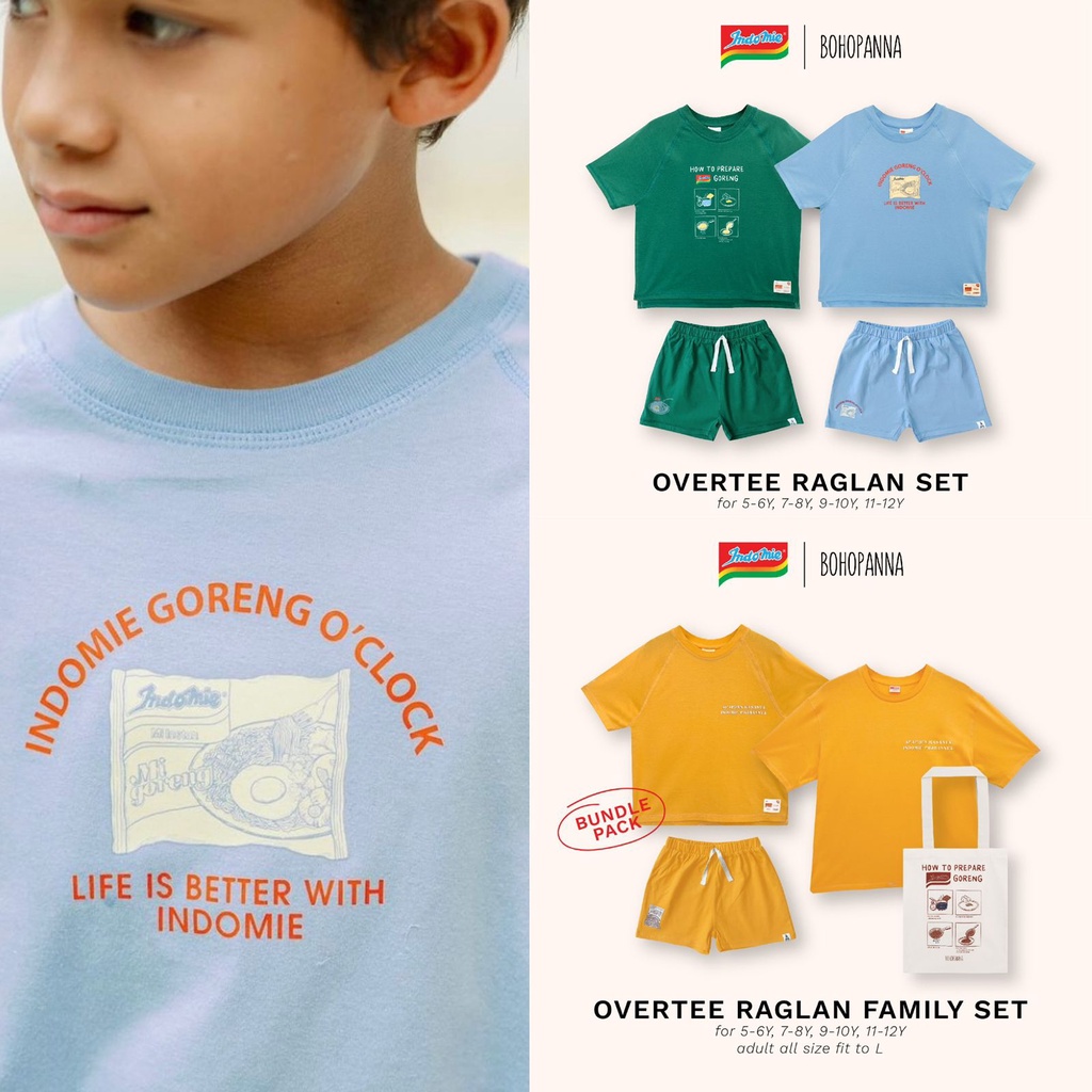 Bohopanna x Indomie - Overtee Raglan Set / Setelan Kaos dan Celana Anak