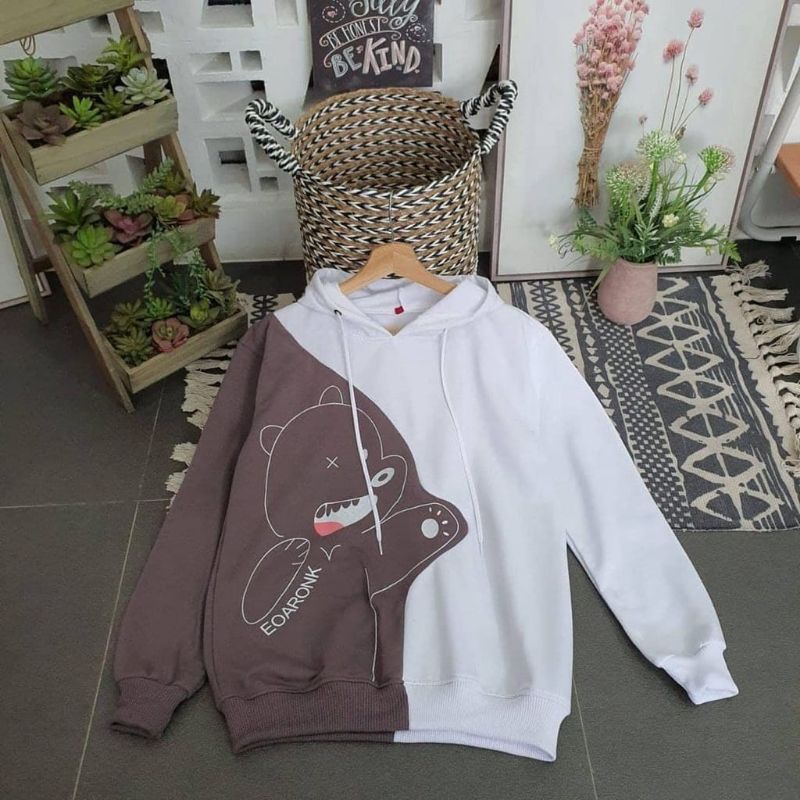 Sweater Hoodie Jaket Couple Outerwear Pakaian Pria Wanita Oversize Korean Burgundy Bear Premium