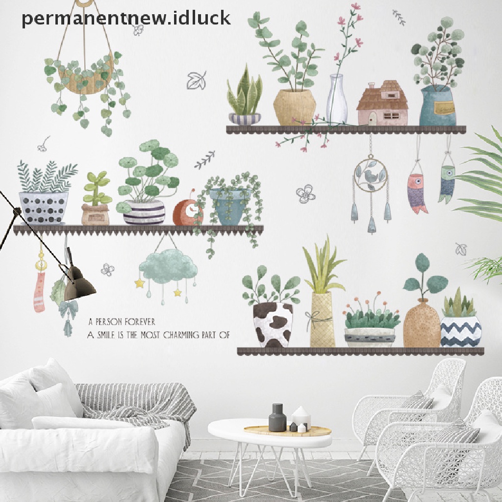 Stiker Dinding Motif Kartun Tanaman Bunga Bahan Vinyl Untuk Dekorasi Ruang Tamu