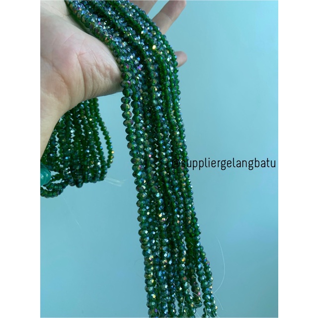 Kristal Ceko 6mm green quartz metallic bahan hijau kuarsa AB metalik