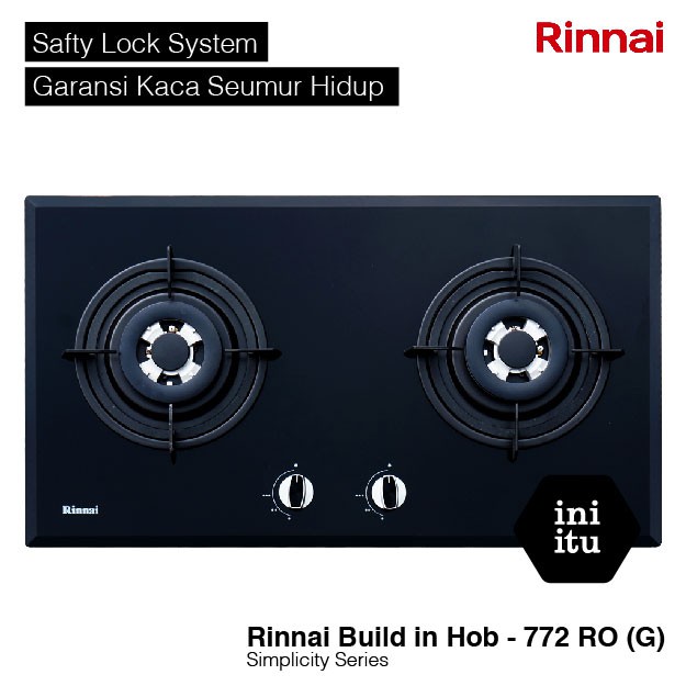 [ Rinnai ] Kompor Gas Tanam Kaca / Tempred Glass Rinnai RB-772 RO - 2 Tungku - Build in HOB