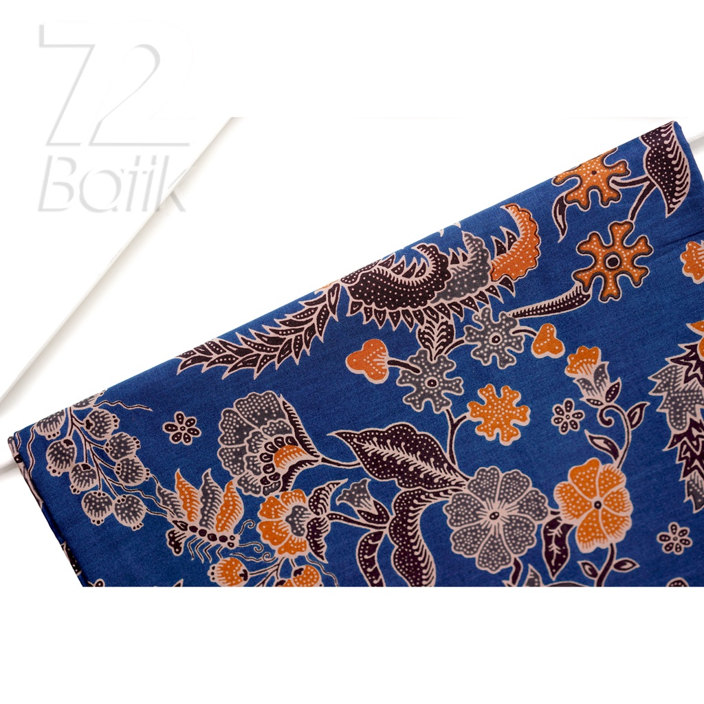 KAIN BATIK PREMIUM Bahan Katun Motif Tresno Asih Warna Biru Orange Hitam 723844 Cap 72 Jarik Jarit Samping Kebat Panjang Batik Katun Modern Premium Bahan Seragam Batik Pernikahan Kantor Keluarga Murah Kamen Jadi Batik Bali Lembaran