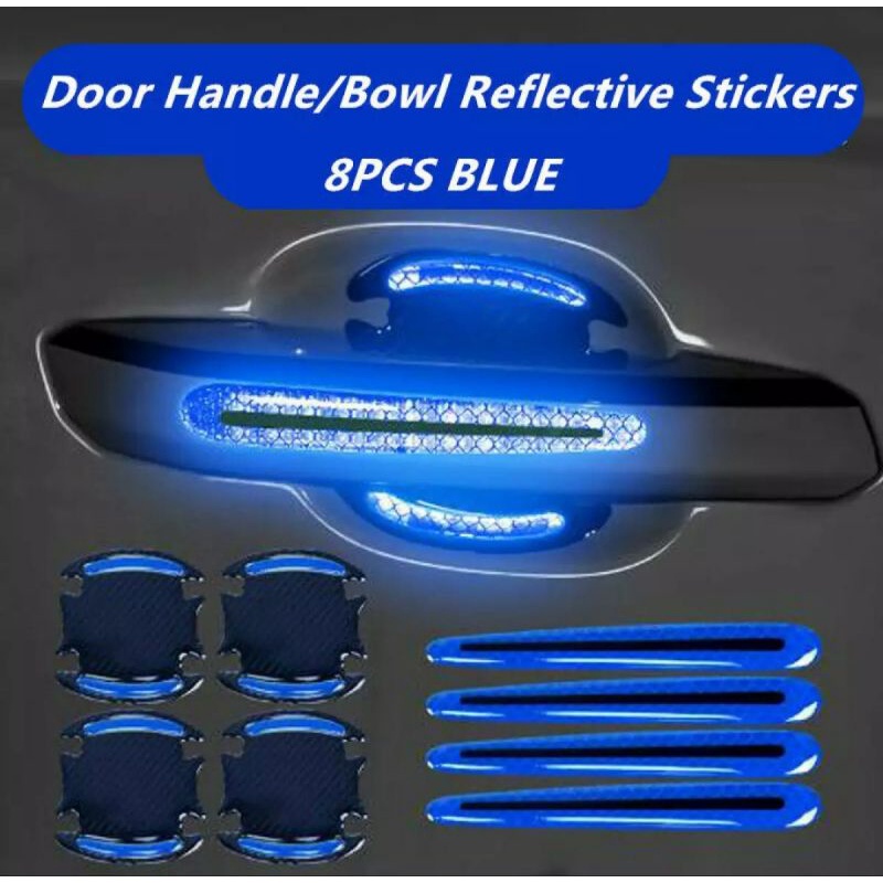 8 PCS REFLEKTOR REFLECTOR STIKER STICKER HANDLE GAGANG PINTU MOBIL ANTI AIR GORES PINTU NYALA TIMBUL