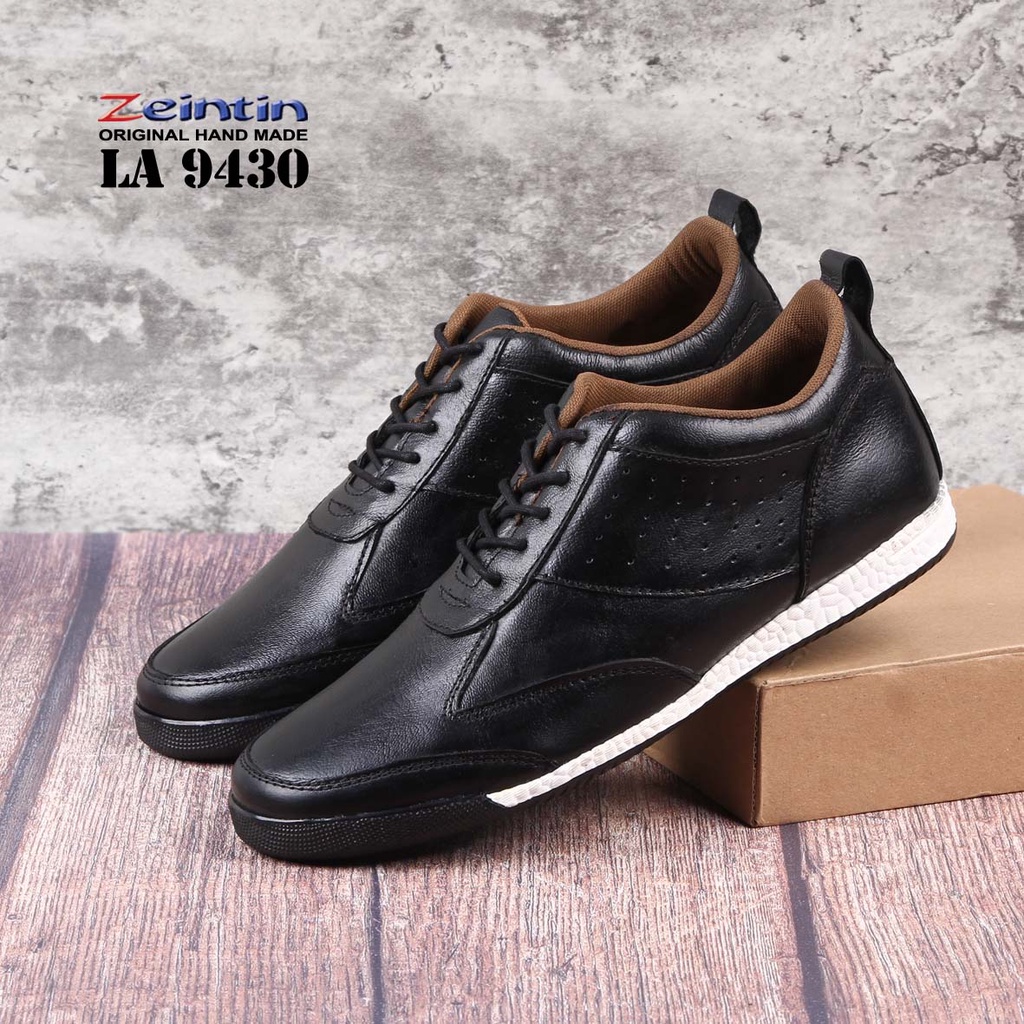 Zeintin - Sepatu Sneakers Pria Full Kulit Sapi Asli Sepatu Sport Pria Bahan Kulit Sepatu Kets Kasual Kerja Sepatu Santai Zeintin Original LA