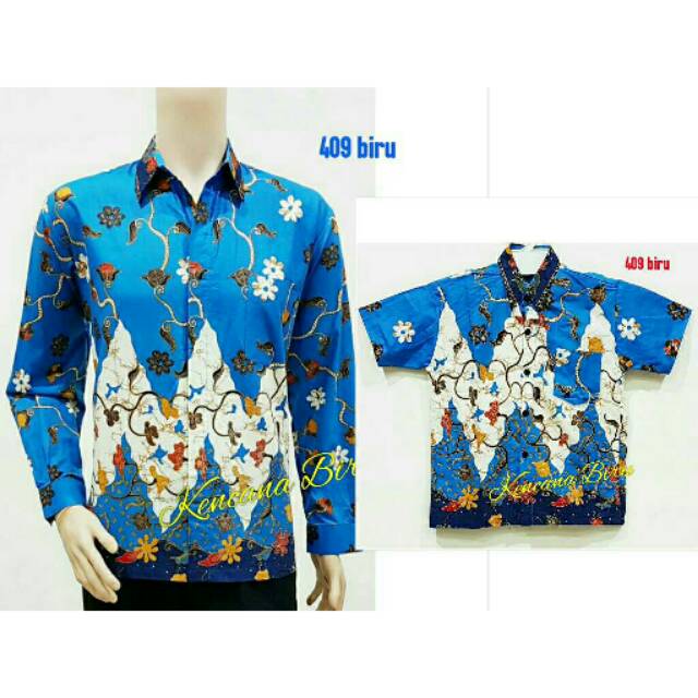 409 Biru Couple Kemeja Batik Anak 2 -12 Thn/dewasa M-xxl