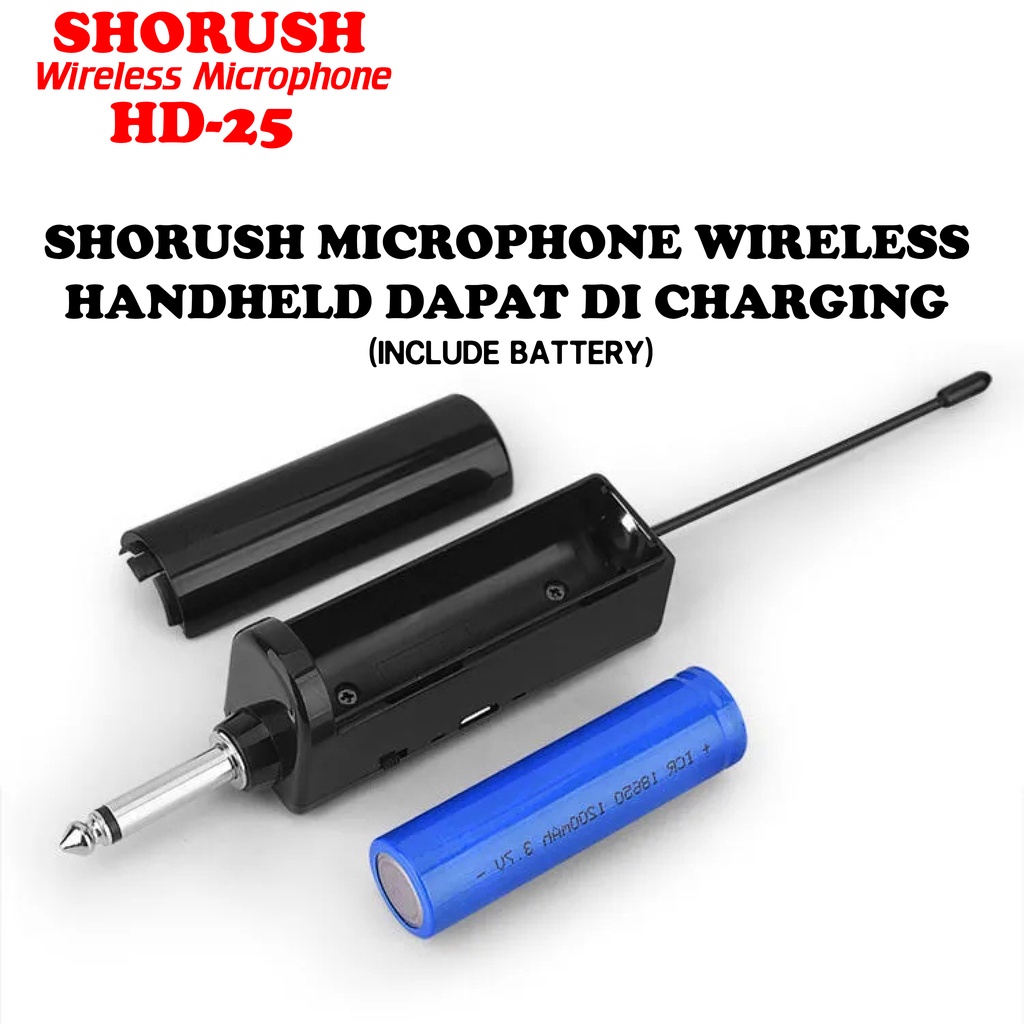 Shorush HD25 Microphone Mic Handheld Wireless UHF Rechargeable Profesional Vlog 2 orang Live Streaming HP Broadcasting Mixer Podcast Youtube Karaoke Smule