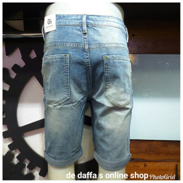 Celana Pendek Jeans Import Pria Stretch DF 1 Fashion Sobek Tambal