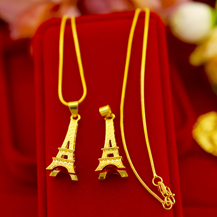 Kalung Rantai Liontin Menara Eiffel Paris Ala Eropa / Amerika Warna Emas Untuk Wanita 916