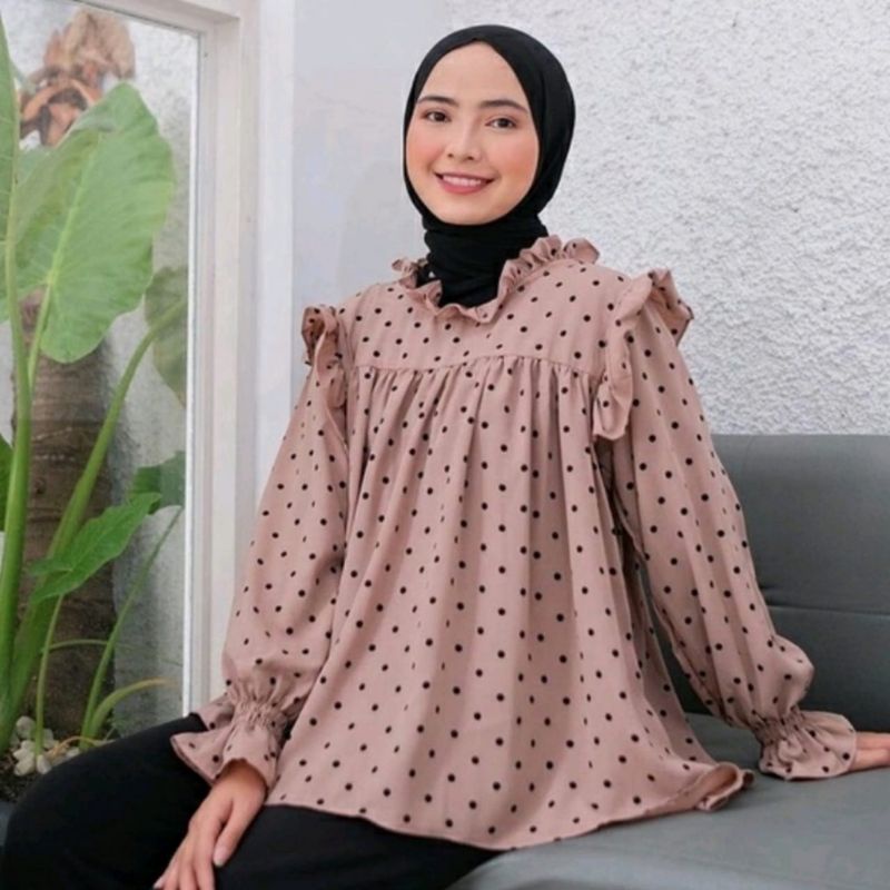 Keira atasan baju top muslim polka fashion wanita muslim