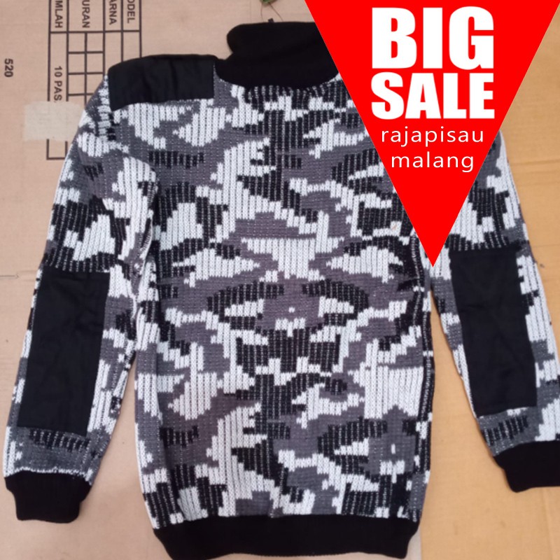 Sweater Pria Army Loreng Hitam Hijau Sweater Rajut LORENG SALJU