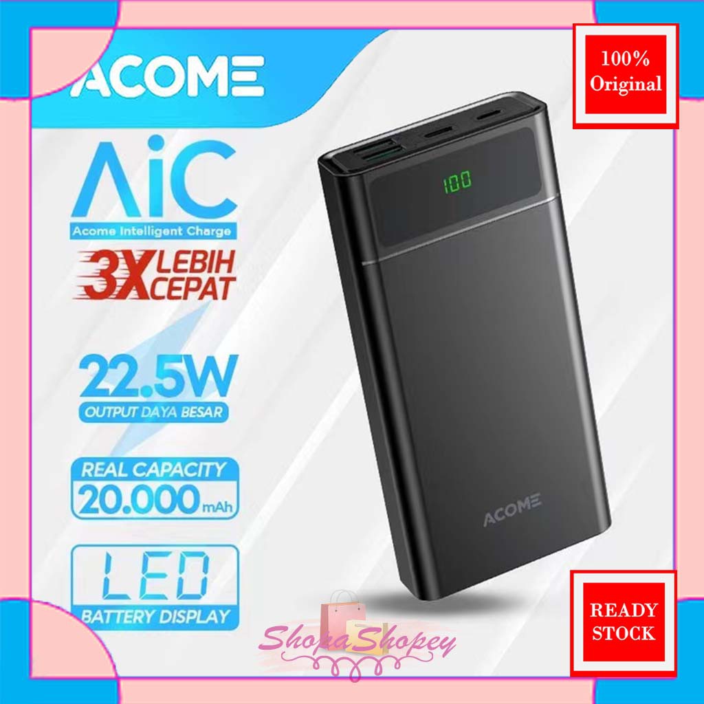 ACOME Powerbank 20000 mAh All in 1 Fast Charging QC3.0 PD VOOC SCP Dash Garansi Resmi 18 Bln AP201