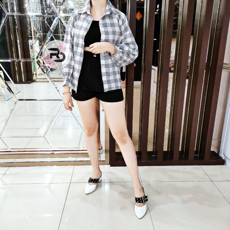 RD FASHION Kemeja Oslin Oversize | Kemeja Korea Jumbo Wanita | Bahan Creap - Fit to L-KERLI PUTIH