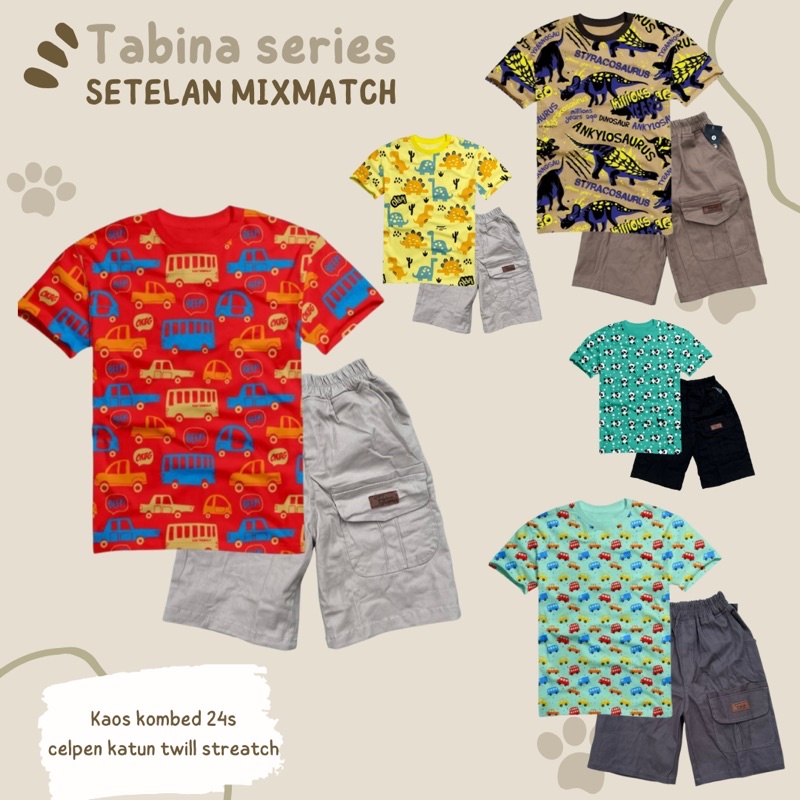 Setelan Kaos dan Celana Pendek Anak Laki Laki dan Remaja Tabina Seri Kareem Cargo usia 2 - 14 tahun