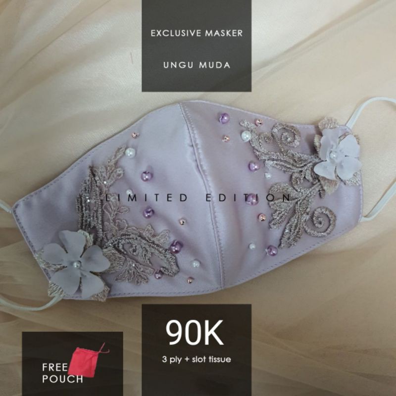 UNGU MUDA..Masker Kain Premium 3ply..Masker Fashion/Pesta/Wedding/Masker Brukat