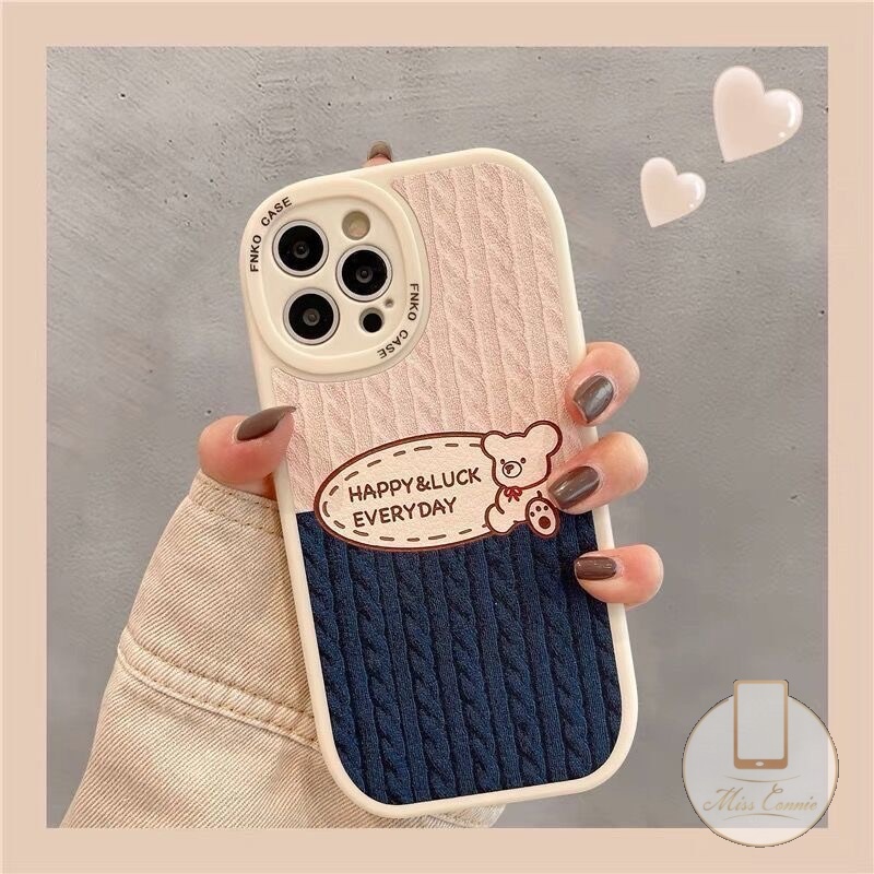 Casing Soft Case Kompatibel Untuk iPhone 7Plus 8Plus 6 6s Plus 11 13 12 14 Pro MAX XR X XS Max7 8 SE 2020 Motif Rajut Beruang Kartun Lucu Garis Splicing Lembut TPU Penutup Belakang