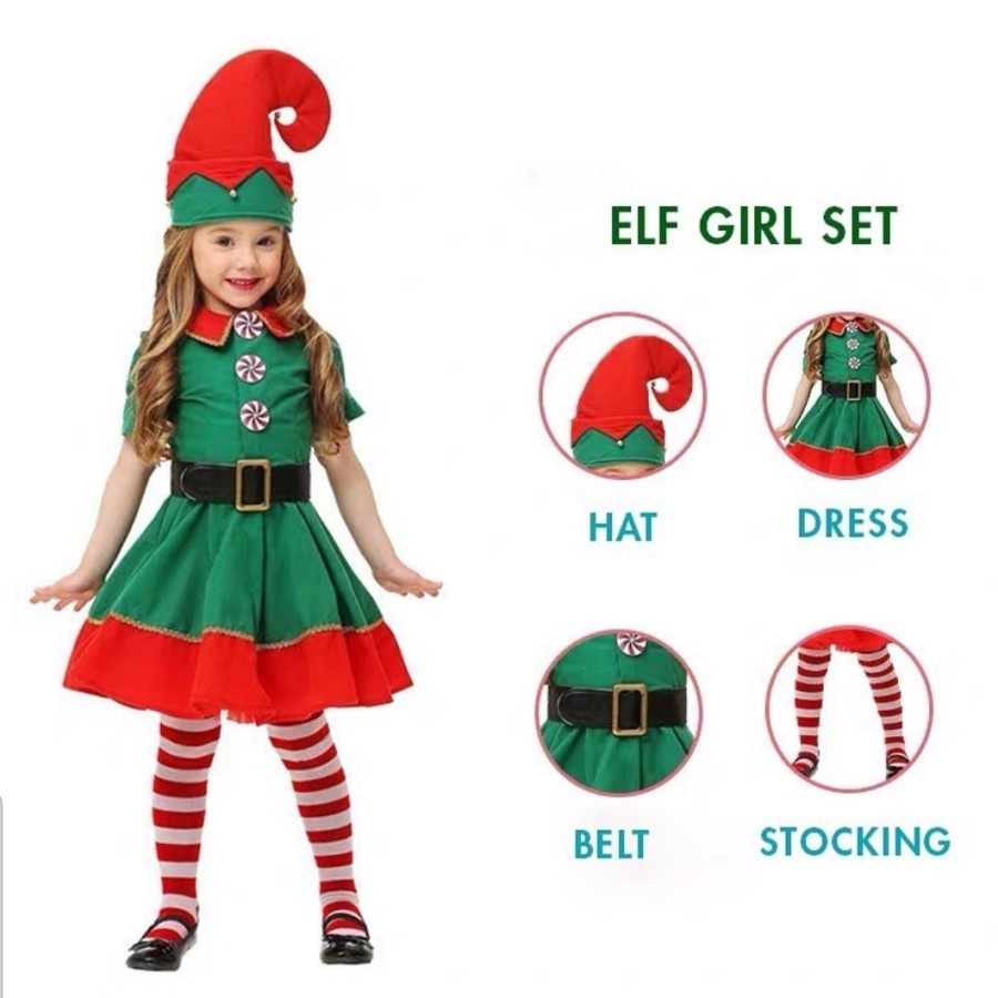 Christmas elf costume toddler kostum anak peri natal gnome