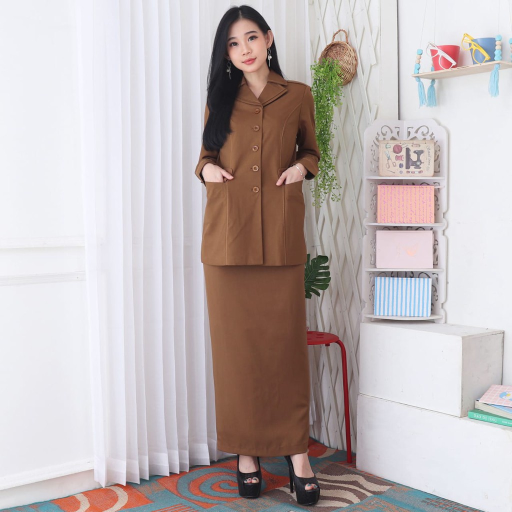 BLAZER WANITA B&amp;V LYNELLE / Seragam PNS / Baju PDH PNS Wanita / Baju Dinas Pemda Wanita / Baju Khaki PNS Wanita / Seragam ASN Wanita / Baju Guru Wanita - 7001 Pemda Aceh / Coklat Tua Gelap