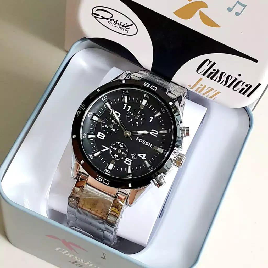 Jam Tangan Pria Fashion B21701R Tali Rantai Tanggal Aktif Chrono Variasi Free Box &amp; Baterai