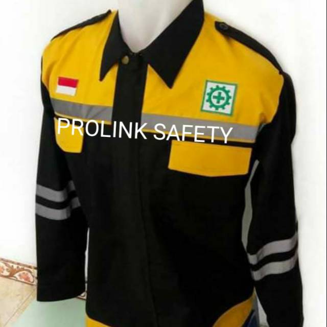 SERAGAM BAJU SAFETY KUNING HITAM RESLETING TERBARU KAIN DRILL