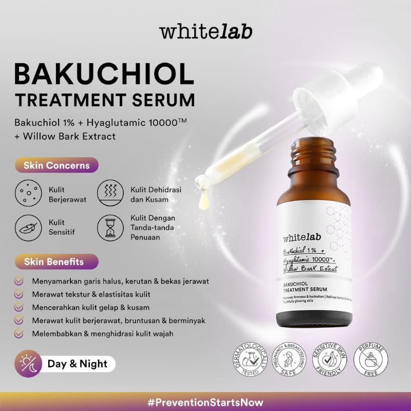 Whitelab Bakuchiol Treatment Serum - Atasi Jerawat Dan Bruntusan Alternatif Retinol Aman Untuk Ibu Hamil Menyusui