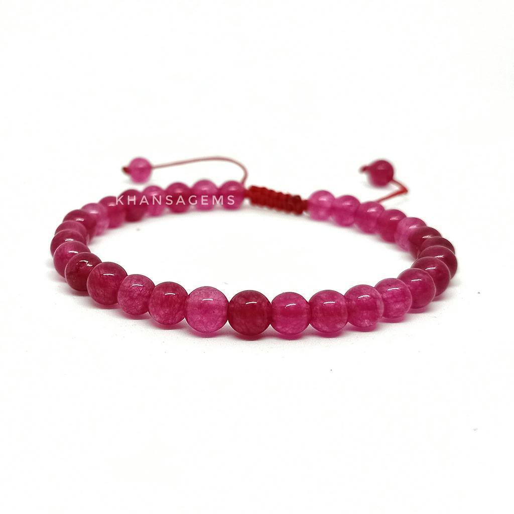 Gelang tangan batu giok Pink kristal diameter 6 mm