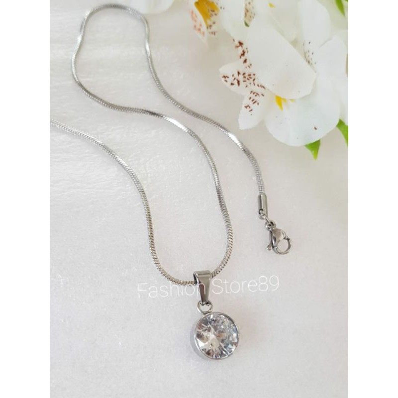 Kalung Permata bulat Fashion titanium import Bestquality Antikarat selamanya titanium emas silver