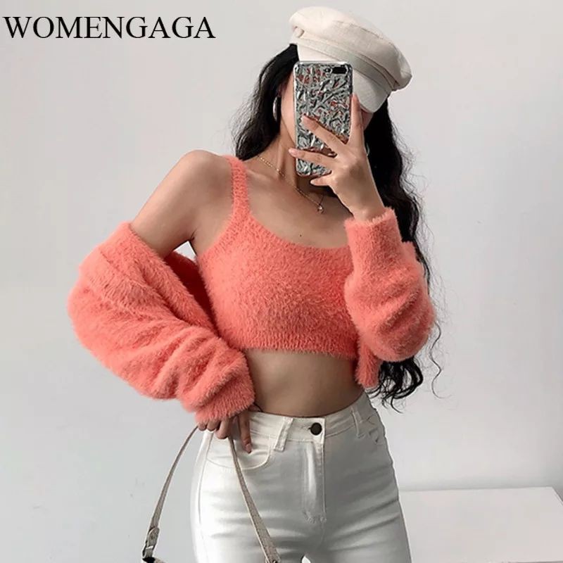 Pink Faux Fur Crop Jacket Jaket Winter Top Sweater Korea Sexy Bulu Berbulu Import Merah Muda
