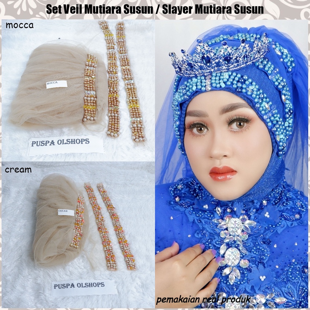 Set Veil Mutiara Susun Slayer Mutiara Susun mocca-cream