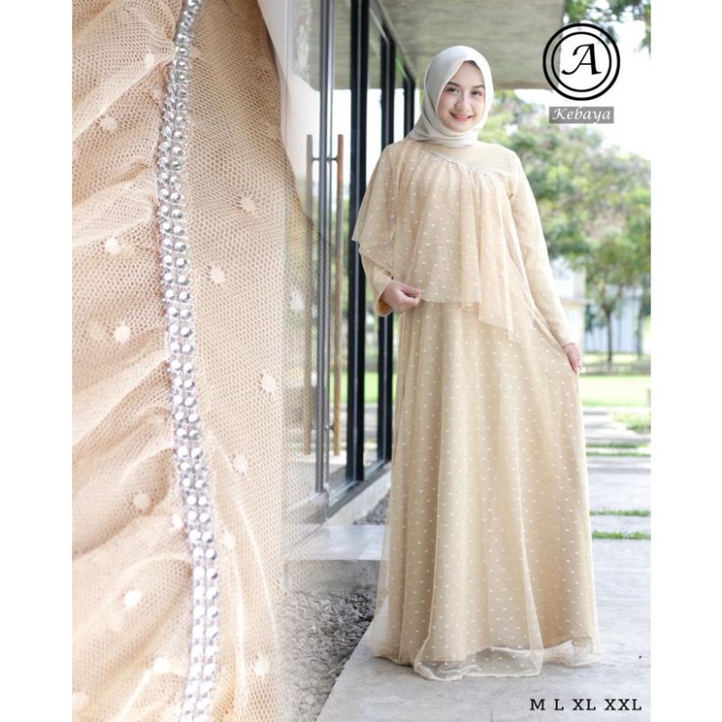 Gamis pesta tulle dotty full furing//gamis lebaran//gamis kondangan//gamis pesta wanita//fashion wanita