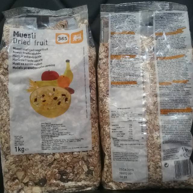 

Muesli Dried Fruit Rolled Oat import Belgia 50 gr untuk 2 porsi repack