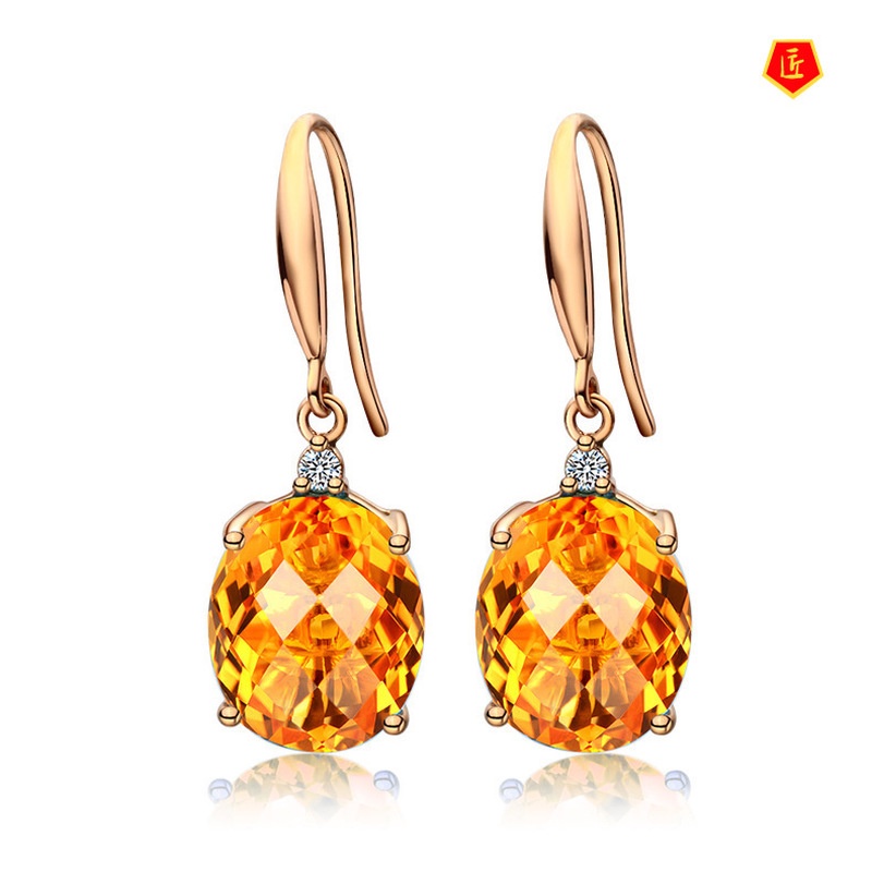 [Ready Stock]Luxury New Gold Citrine Earrings